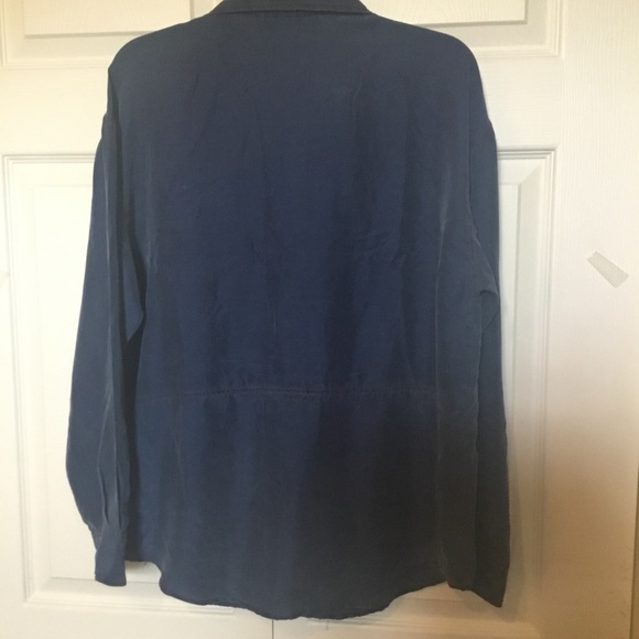 BARBARA BLUE 100% Silk Long-Sleeve Blouse Sz L - Picture 5 of 8